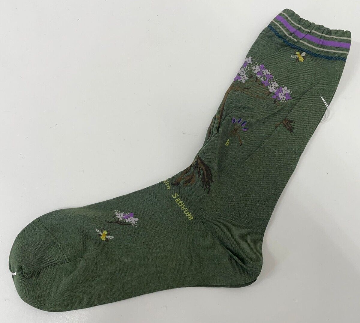 Antipast Womens KT-155 Green Floral Calf High Socks Coriander Sativum
