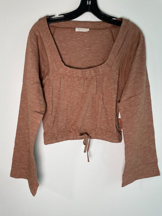 Known Supply Womens XS Luna Top Taupe Cinnamon Bell Sleeve 100% Organic Cotton