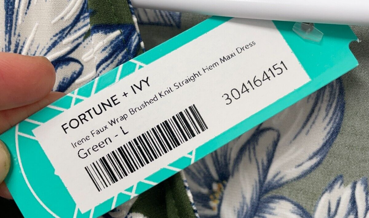Fortune + Ivy Women L Irene Faux Wrap Maxi Dress Green Brushed Knit Straight Hem