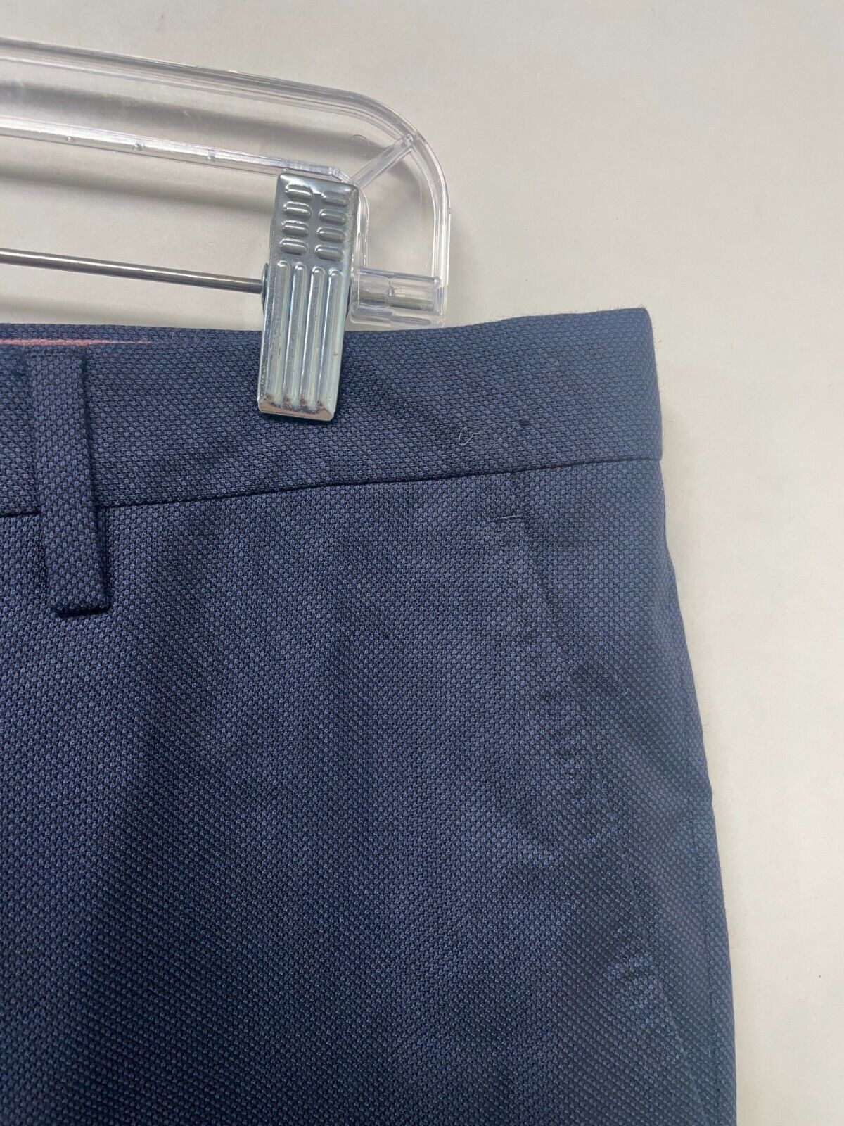 Thomas Pink Mens 34 Trouser Pants Navy Virgin Wool Flat Front Unfinished Raw Hem
