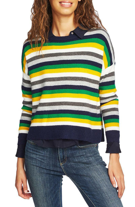 Court & Rowe Womens XS Bright Golf Navy Stripe Crop Sweater Stamford Alpaca Wool