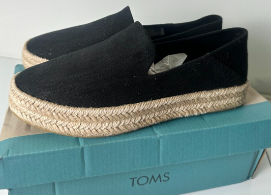 TOMS Women's 6.5 Carolina Heavy Twill Espadrille Slip On Shoes Black 10020990