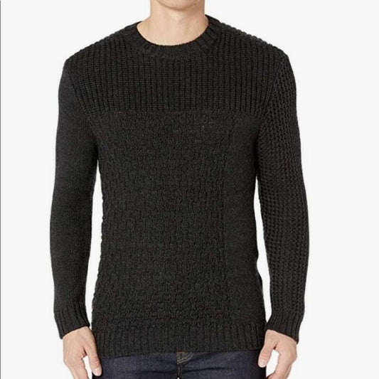 BLDWN Baldwin Mens L  Charcoal Black Tierney Crew Neck Wool Sweater Cable Knit