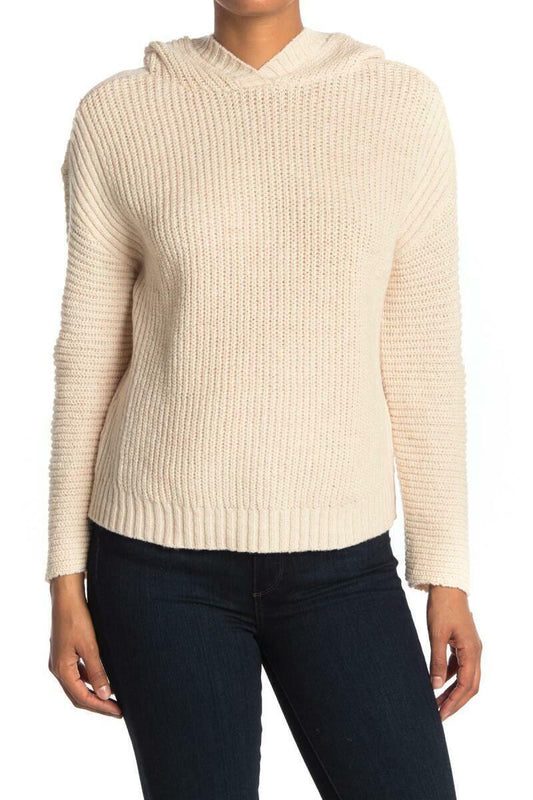 Abound Womens L Cozy Ribbed Knit Hoodie Sweater Beige Oatmeal Light Heather