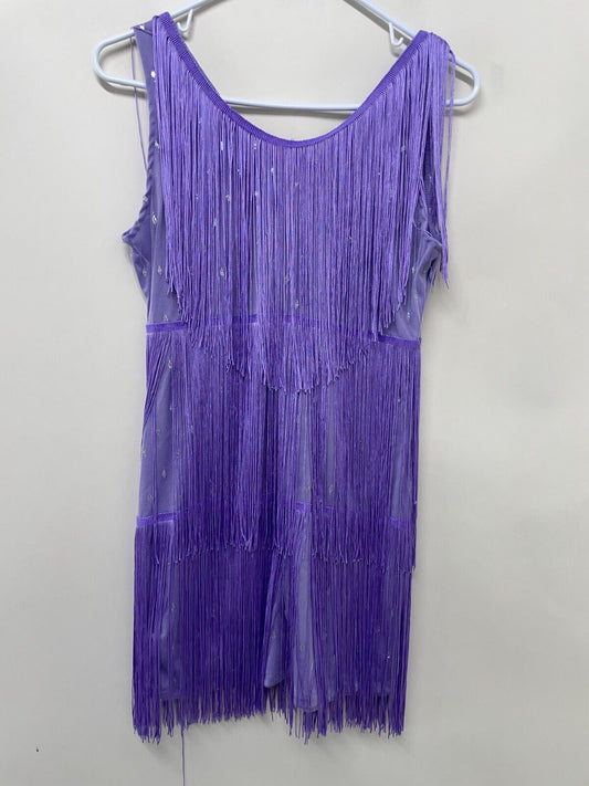 Cuase Womens L Fringe Flapper Mini Dress Lavender Sleeveless Gatsby Costume
