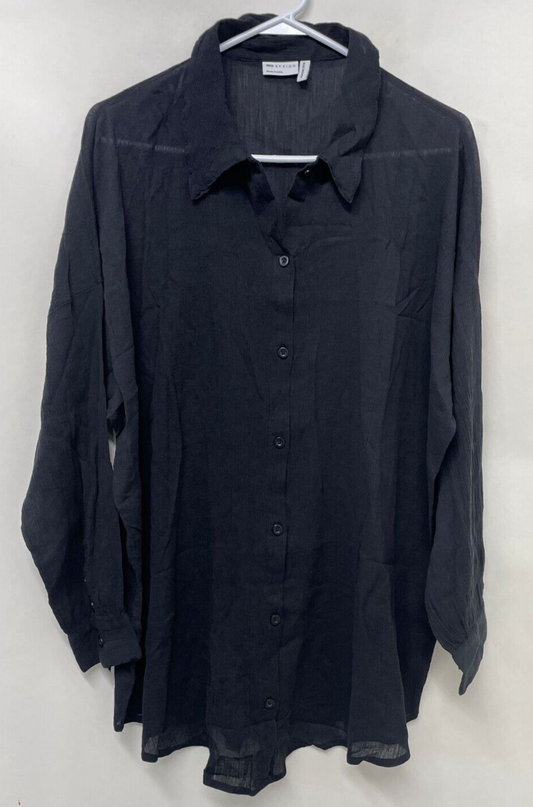 ASOS Design Womens 10 Crinkle Beach Shirt Black Button Down Sheer Cover Up
