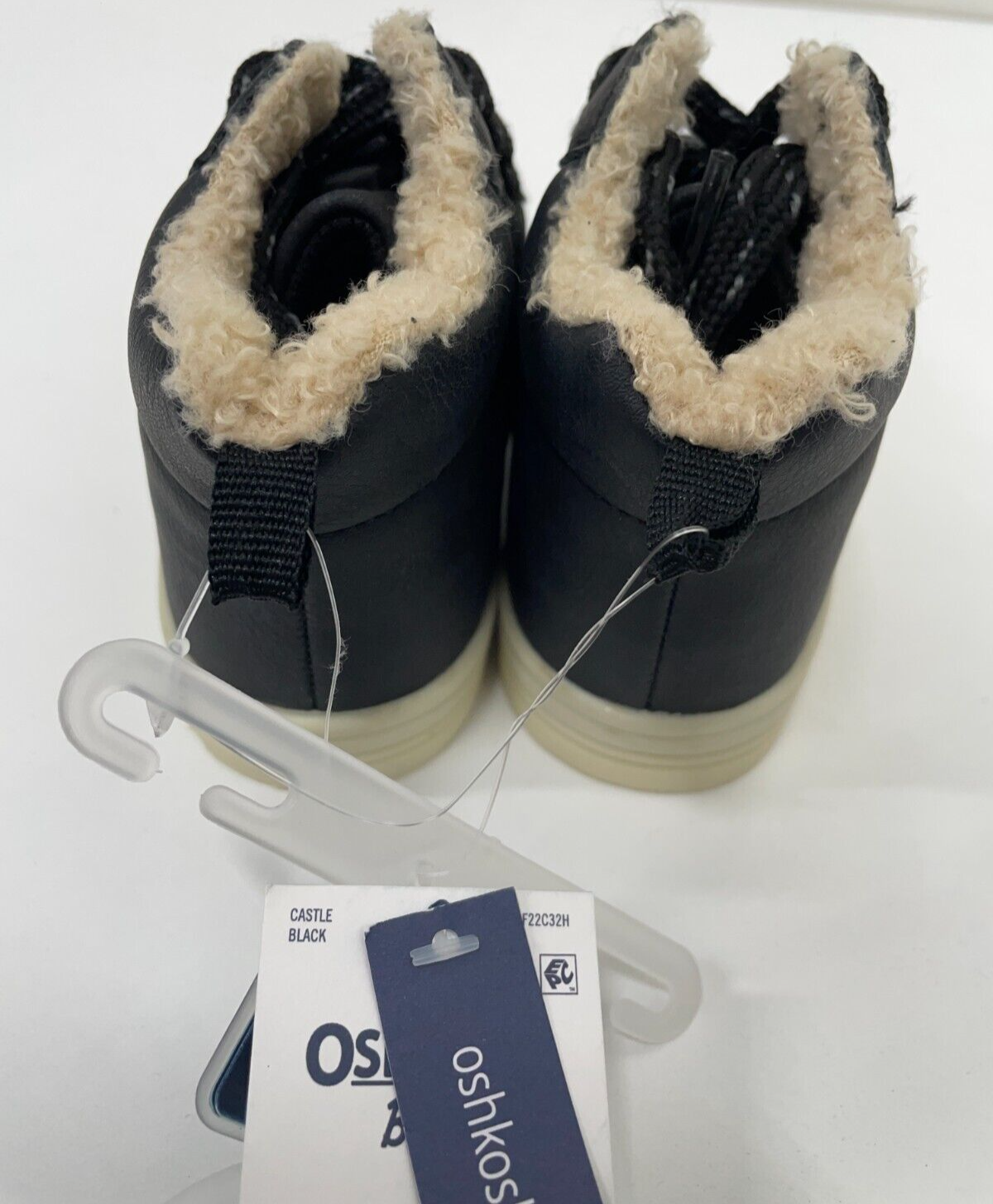 OshKosh B'gosh Toddler 9 Sherpa Detail Lace-Up Sneakers Black Faux Leather NEW