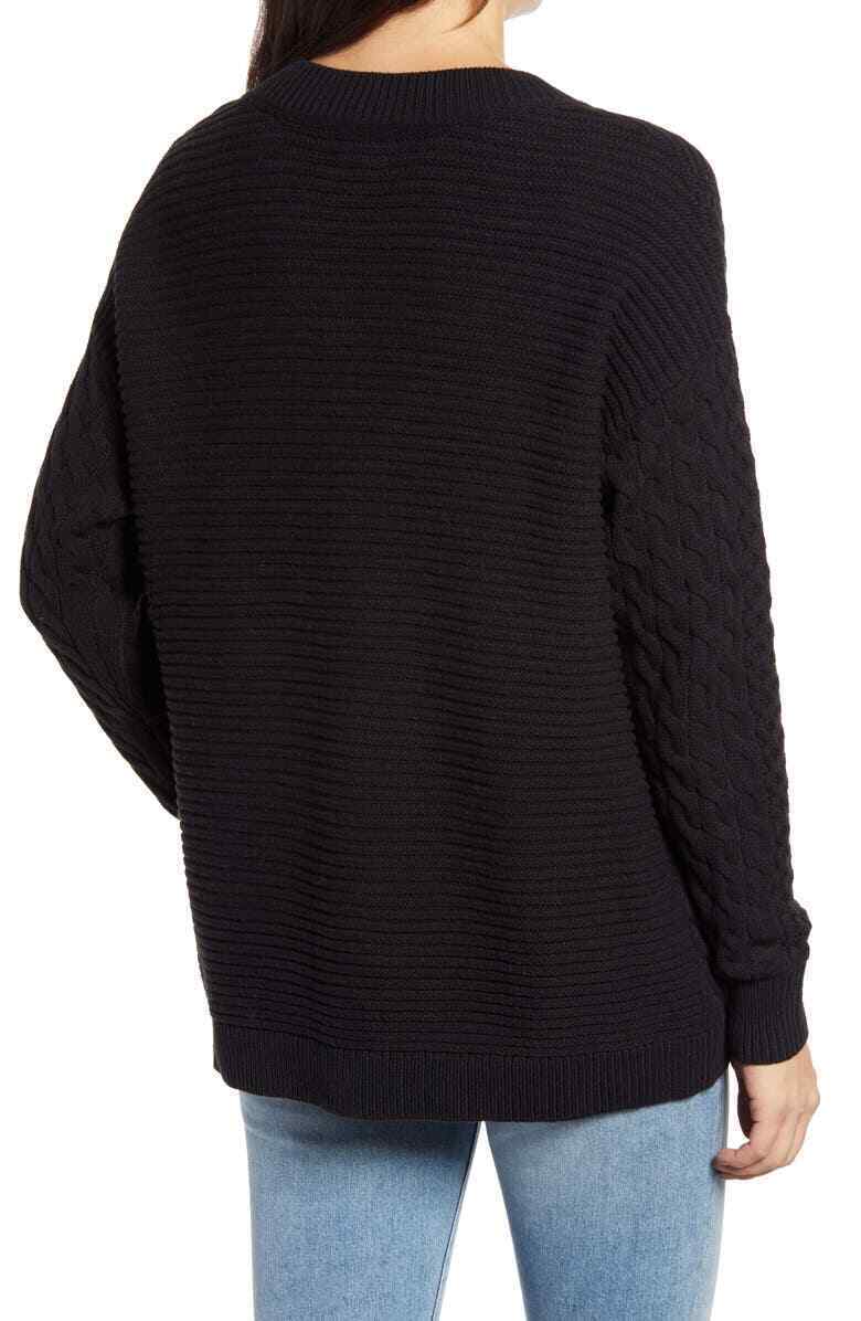 Caslon Womens S Black Cable V-Neck Pointelle Sweater Pullover Knit