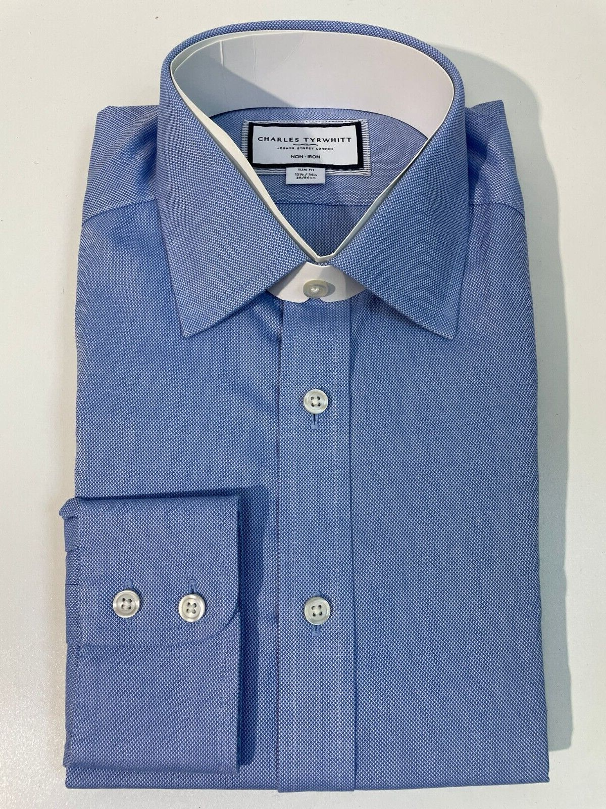 Charles Tyrwhitt Mens 17/34 Ocean Blue Royal Oxford Dress Shirt Classic Fit