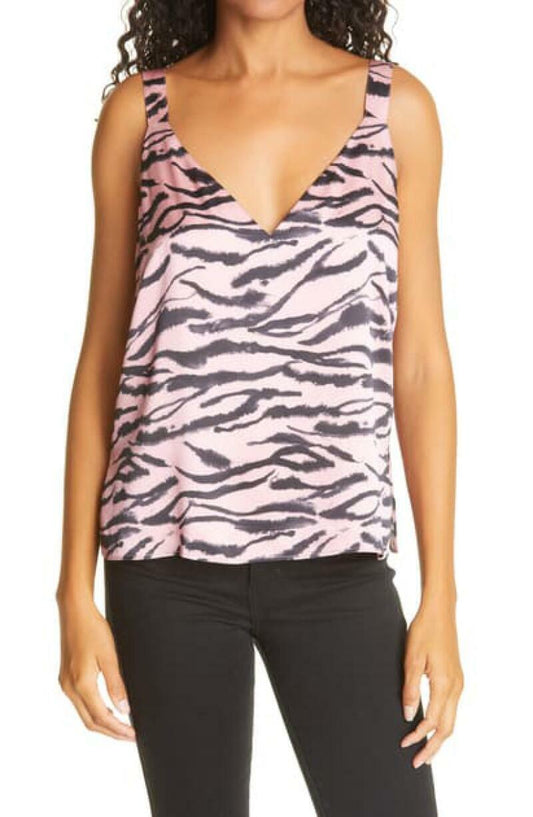 Cami NYC Womens XS Pink Black The Diane Prism Zebra Silk Tank Top Blouse V Neck