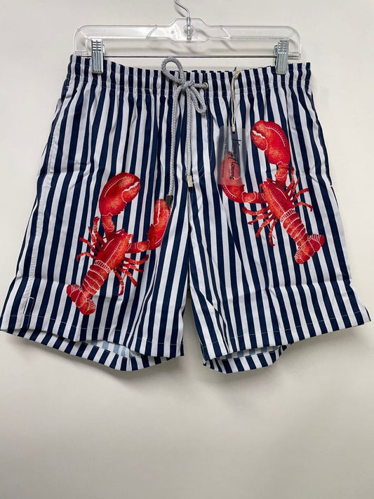 Kenny Flowers Mens M L The Nauti Lobsters Nautical Stripe Blue White Swim Trunks
