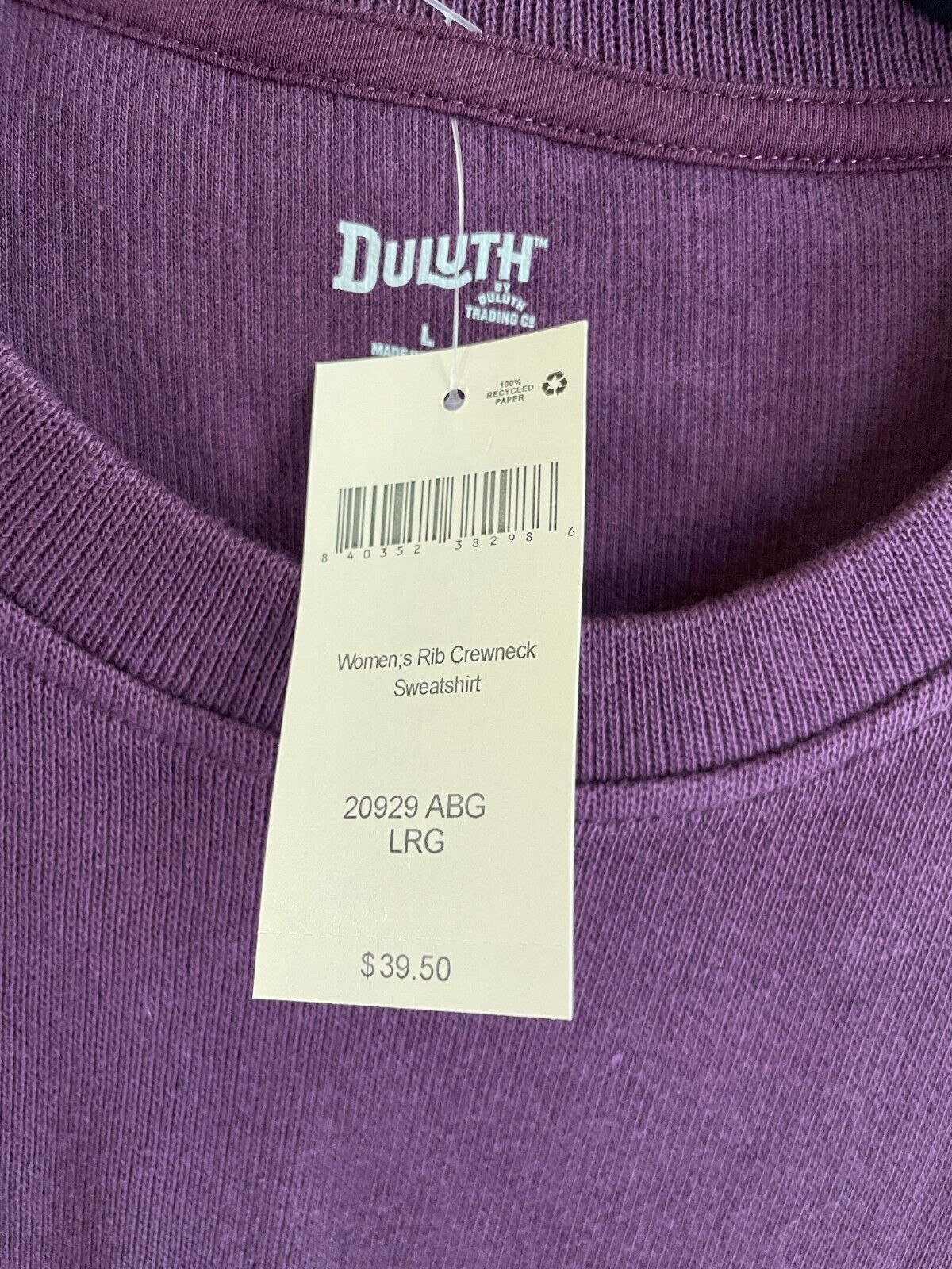 Duluth Trading Co Womens L Rib Crewneck Pullover Sweatshirt Purple 20929 ABG