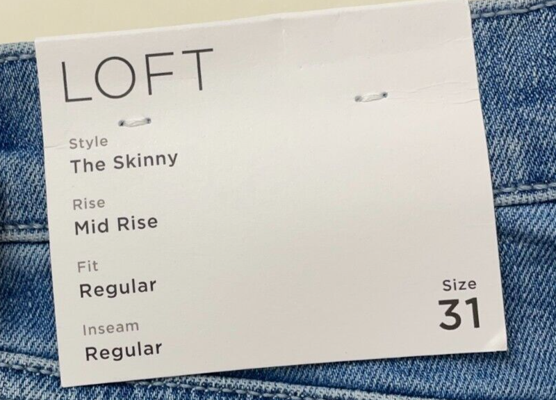 Loft Womens 31/12 Front Seamed Mid Rise Skinny Jeans Light Indigo Wash 34407875