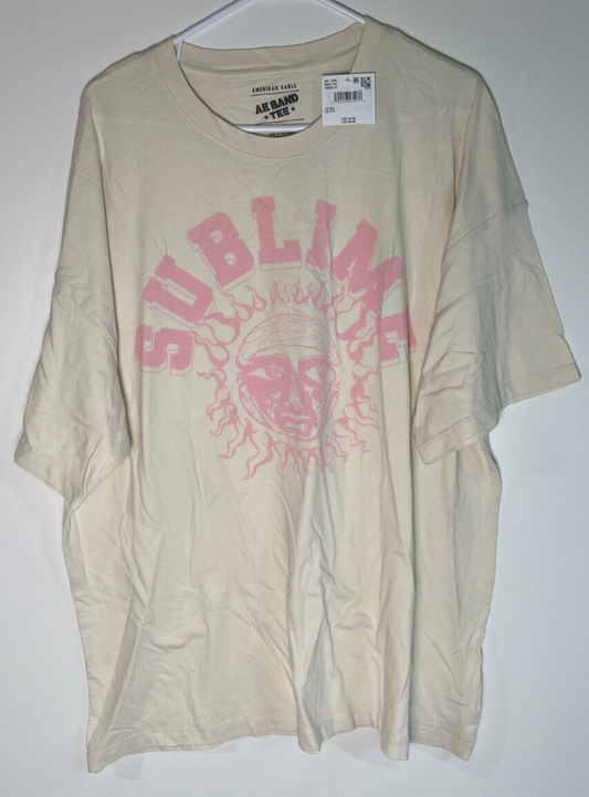 American Eagle Women's XXL Oversized Sublime Band Graphic Tee Beige 037-1095