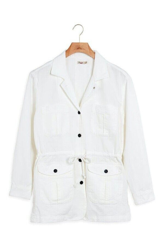 Faherty Womens M Larkspur Jacket Blazer Cotton Linen White Button Down Cargo