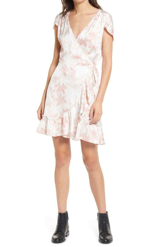 Allsaints Womens 4 Zinnia Evolution Wrap Dress Pink Floral Ruffle Hem