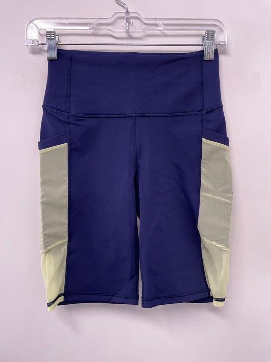Fabletics Women's XS On-The-Go High-Waisted 9'' Short Deep Navy/Lemon Creme NWT