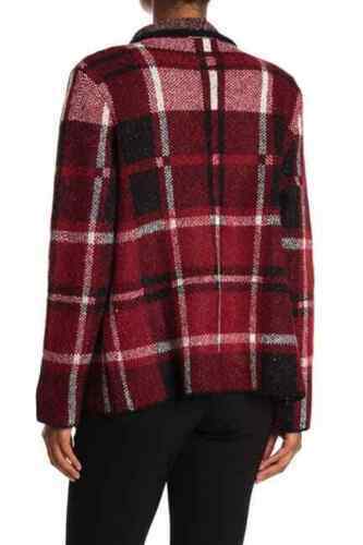 Joseph A Womens M Red Combo Plaid Open Front Cardigan Sweater Jacket