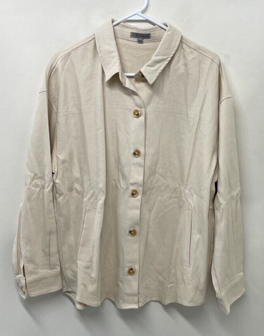Wishlist Apparel Womens S Button Up Shirt Jacket Shacket Ivory Beige Flannel