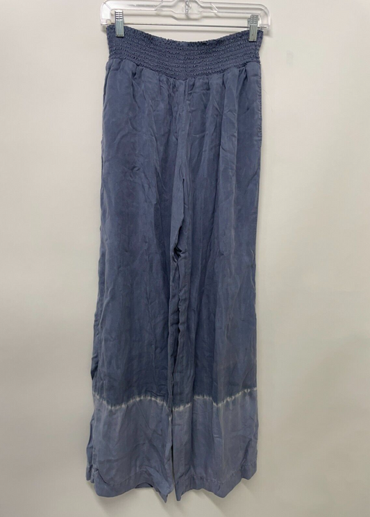 Bella Dahl Women's L Smocked Waist Printed Wide Leg Pants Indigo Stripe Tie Dye