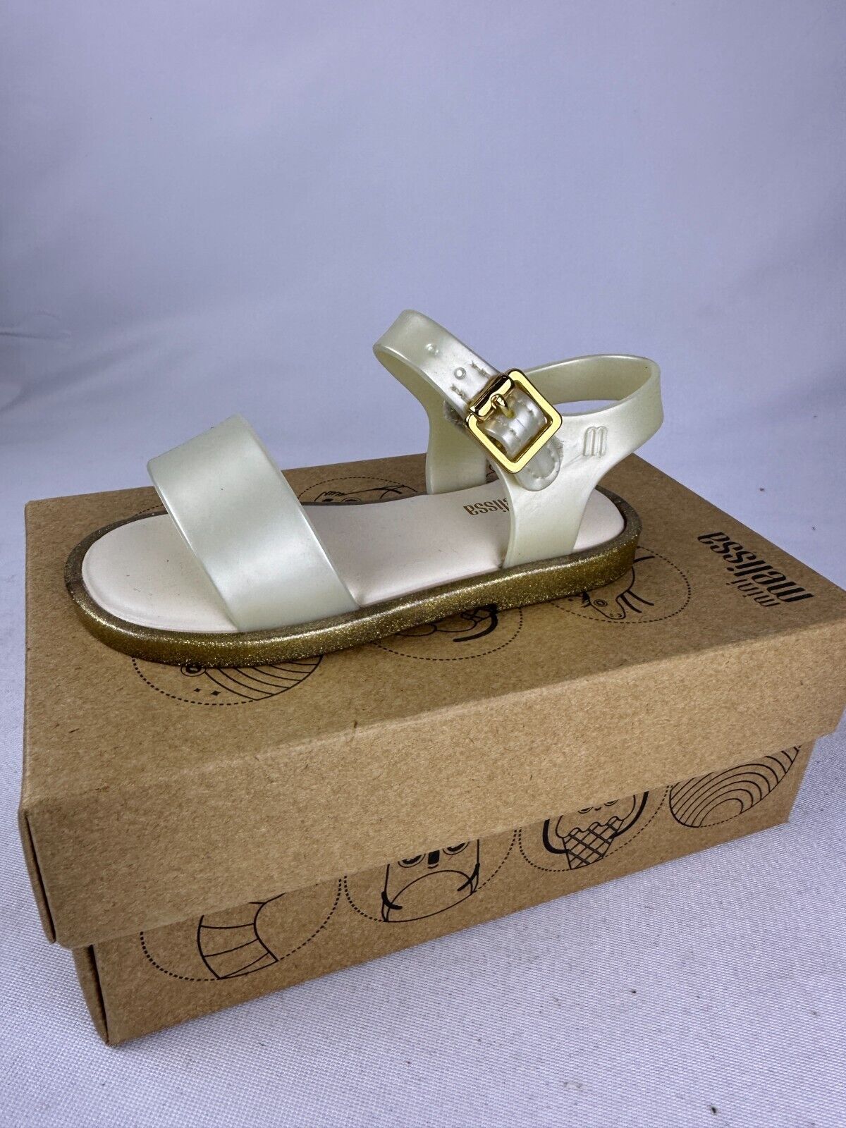 Mini Melissa Toddler 8 Girls Mar Sandal III White Glitter Ankle Strap 32633