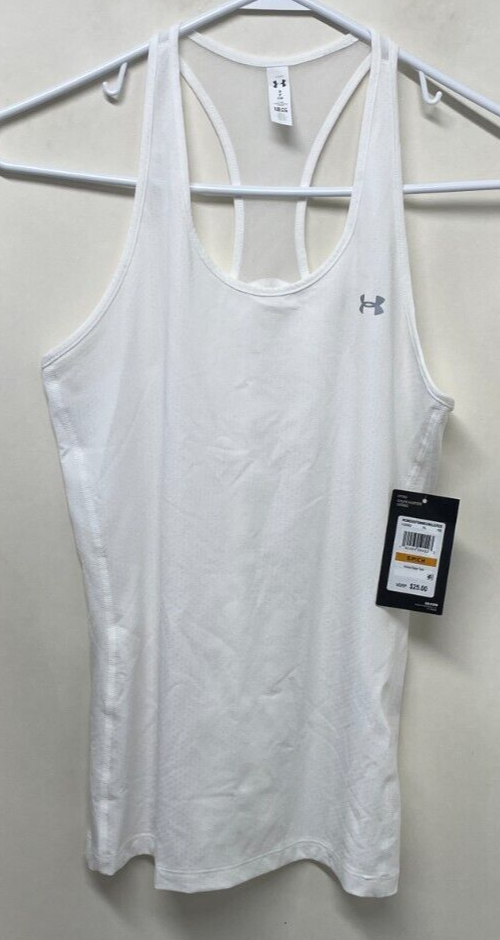 Under Armour Women S Heat Gear Racerback Tank Top White Pinhole Mesh 1328962