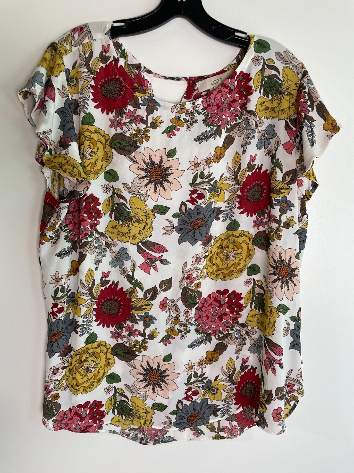 Loft Womens XL Floral Print Keyhole Flutter Sleeve Blouse Top Multicolor