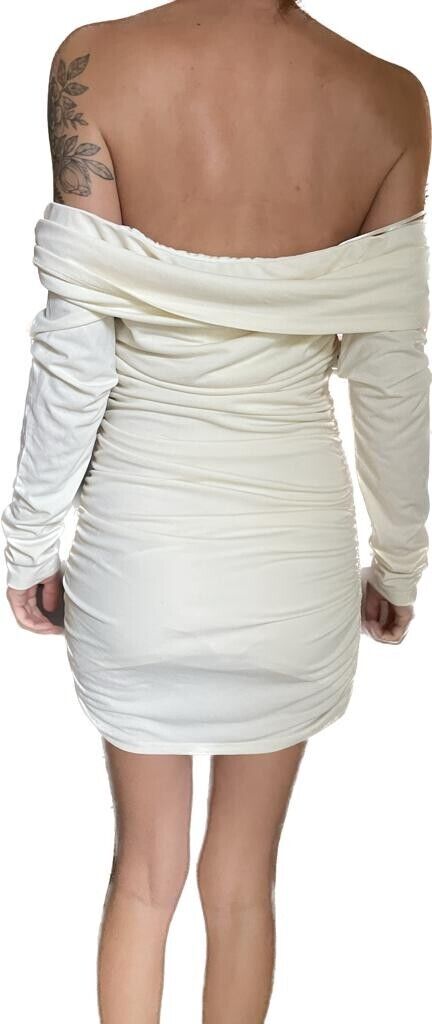 Zara Womens S Off Shoulder Short Mini Dress w/ Ruching 3067/320 Oyster White
