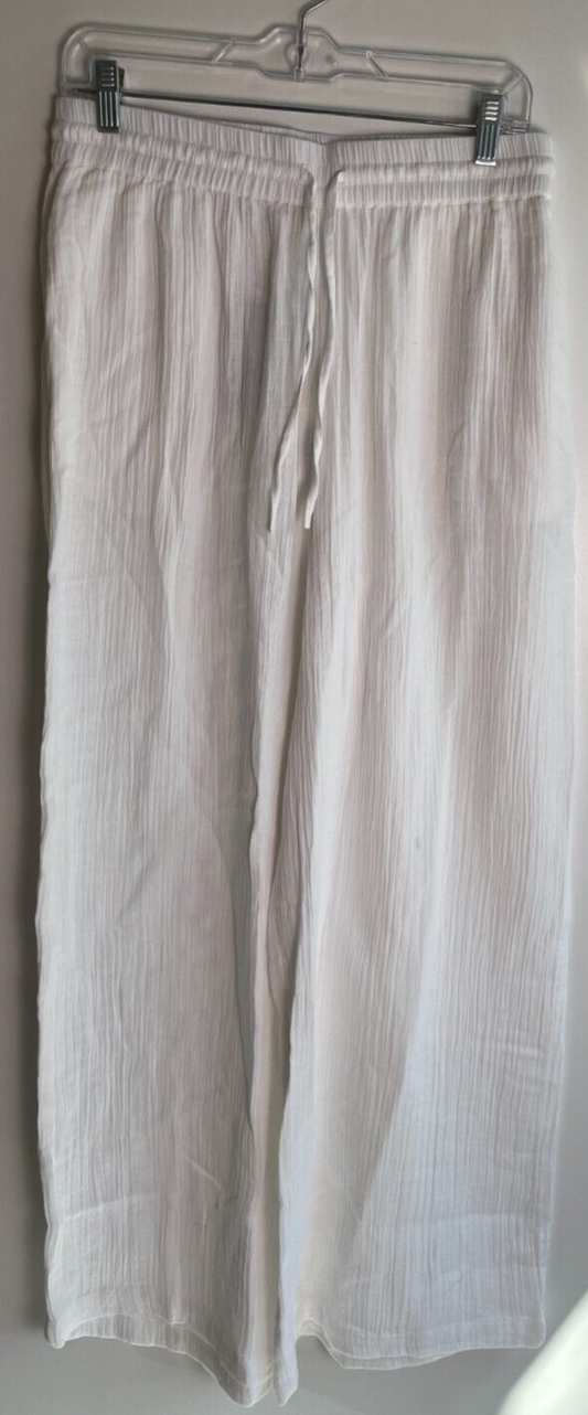 Sea Level Swim Womens M Sunset Beach Wide-Leg Cotton Gauze Cover-Up Pants White