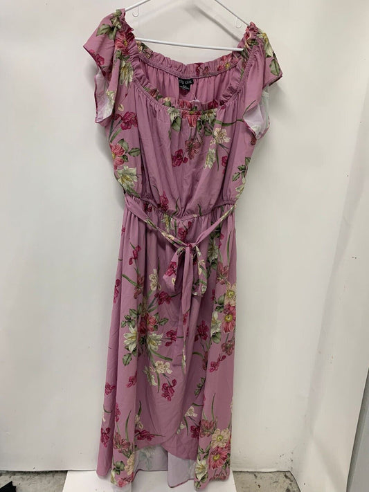 City Chic Womens S/16 Pink Lady Floral Off Shoulder Maxi Dress Belted