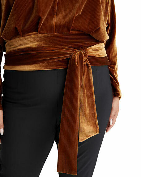 Good American Womens 2 M Copper Brown Belted Velvet Wrap Dolman Velour Top