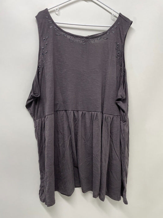 Torrid Womens 6XL Babydoll Feather Soft Slub Crew Neck Embroidered Tank Top Grey