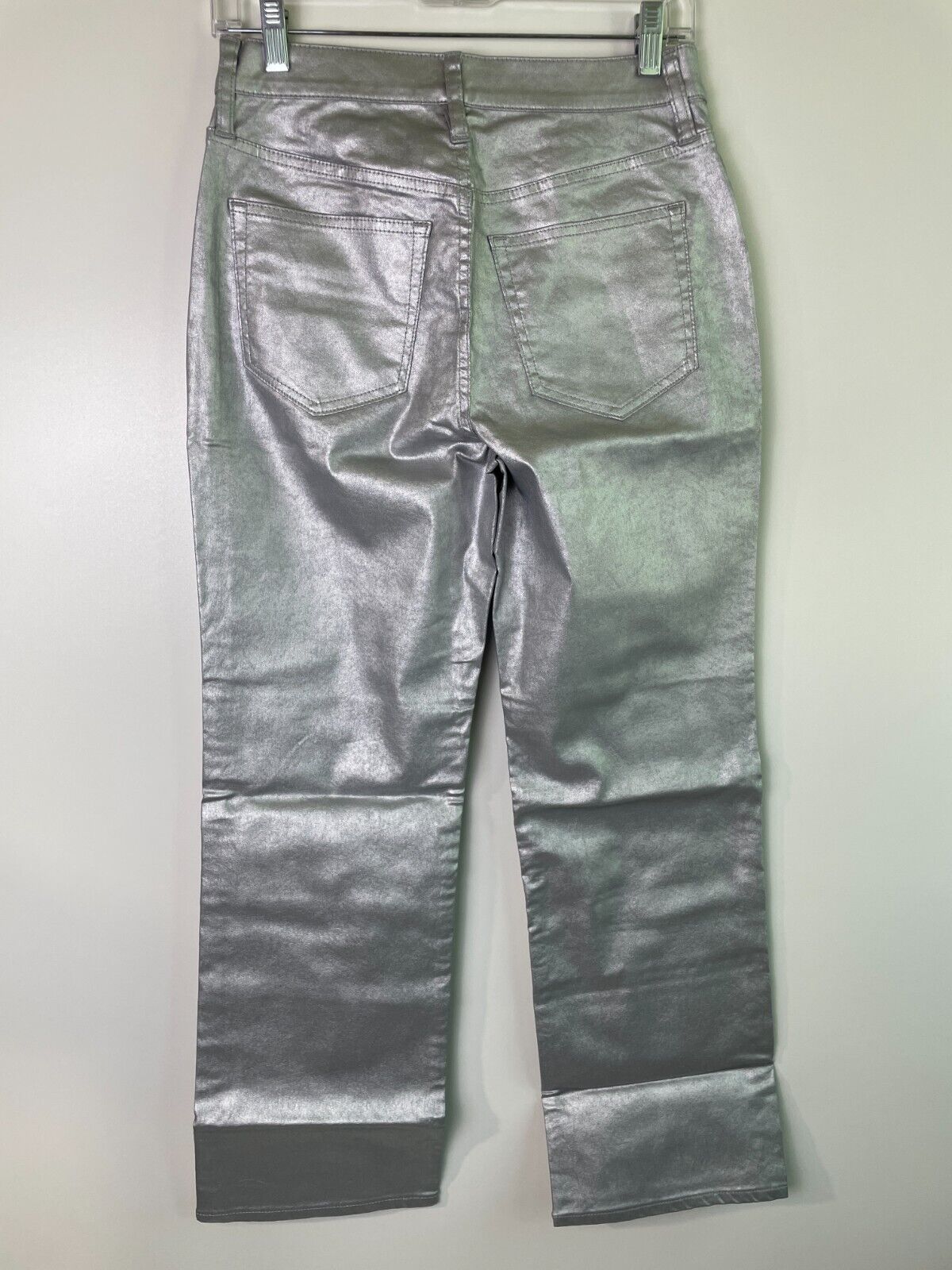 J Crew Womens 27 Slim Demi-Boot Jeans Coated Silver Semi-Flared Hem BM817