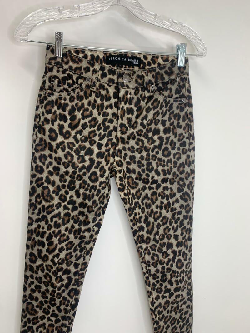 Veronica Beard Womens 24 00 Coated Leopard Brooke Mid Rise Skinny Jeans Denim