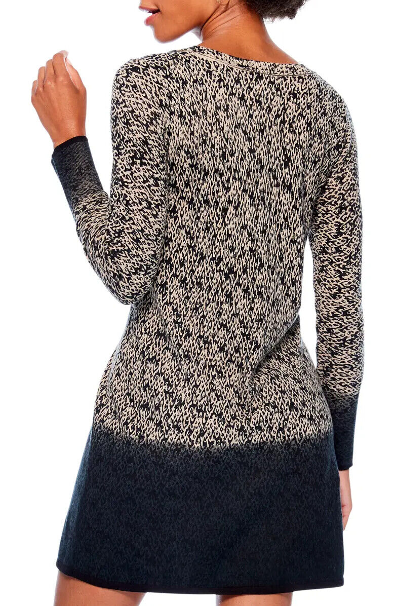 Nic + Zoe Womens S Neutral Multi Vital Print Long Sleeve Sweater Dress
