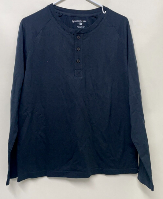 United by Blue Men's M Organic Heavyweight Knit Henley Black T Shirt Long Sleeve