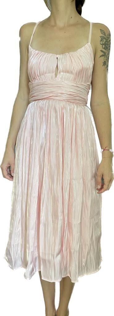 Lulus Womens S Irrestible Glow Pleated Satin Dress Shimmer Blush Pink Midi