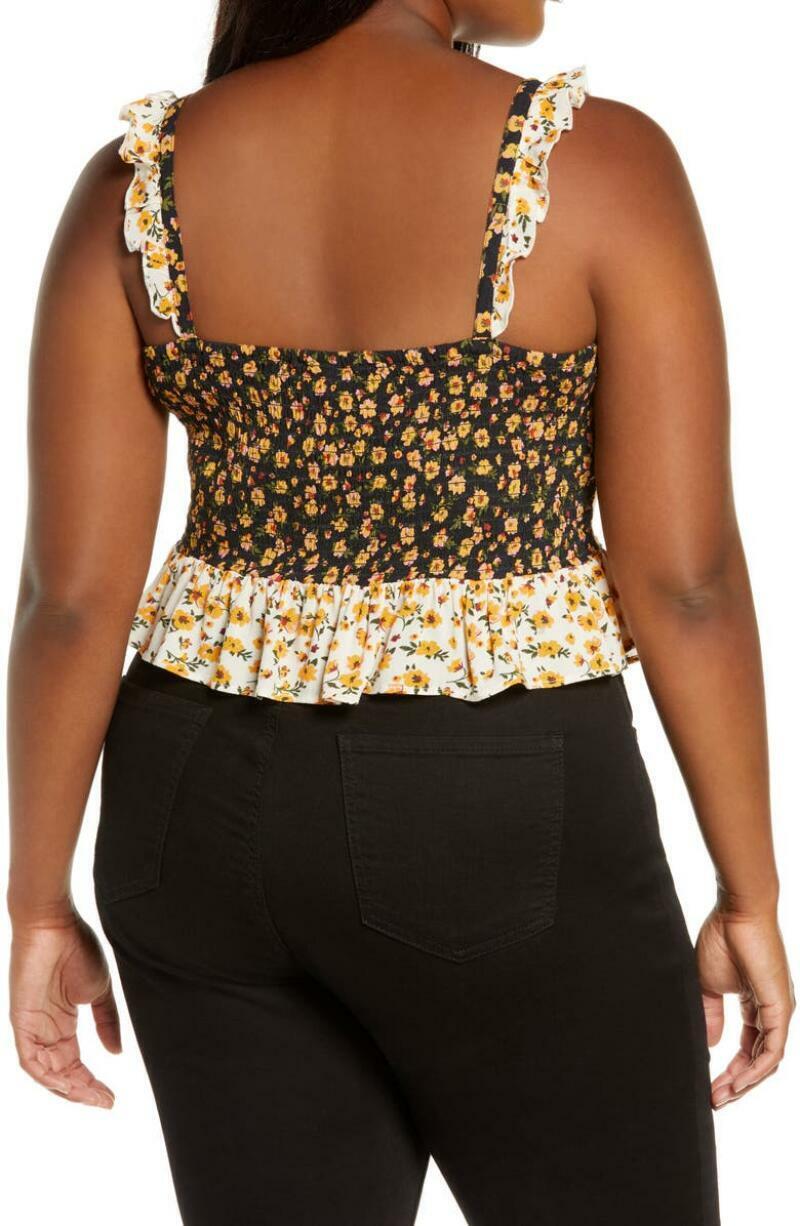 BP. Womens 2X Black Yellow Floral Ruffle Camisole Tank Top Blouse Nordstrom