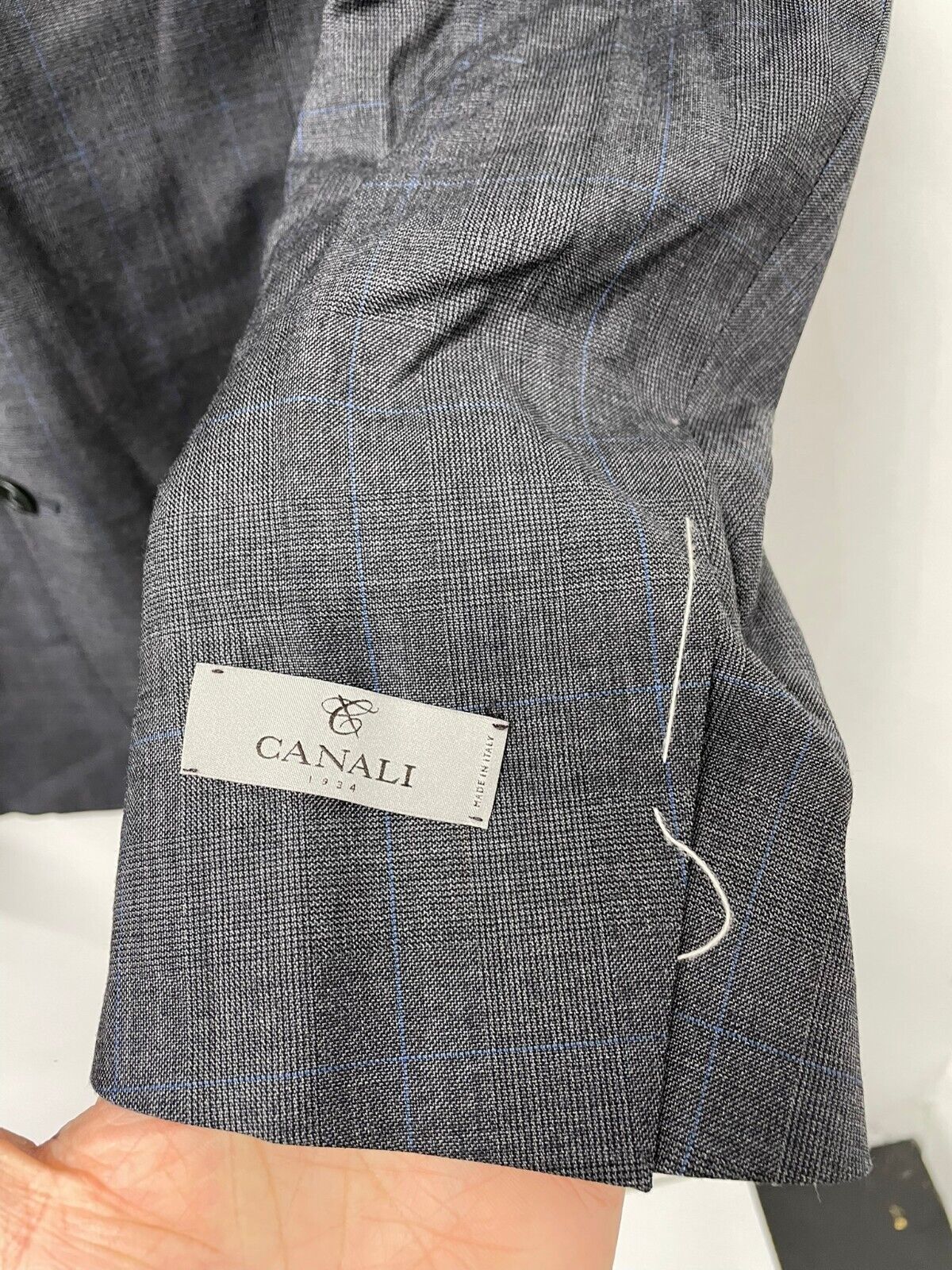 Canali Mens 48R Gray Windowpane Plaid Blue Suit Jacket Wool 58R Italy