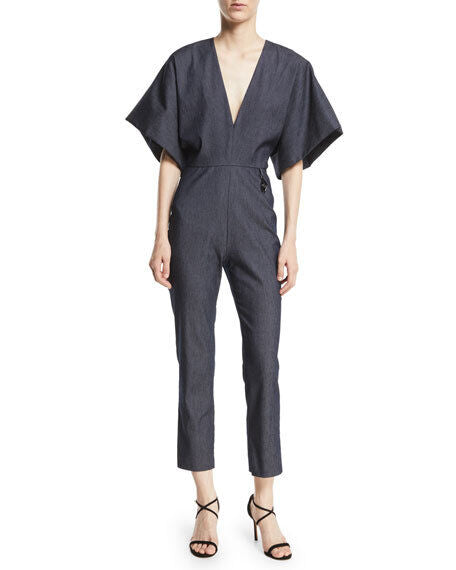 Cushnie Et Ochs Womens 4 Navy Kimono Sleeve Deep V Neck Jumpsuit $1595