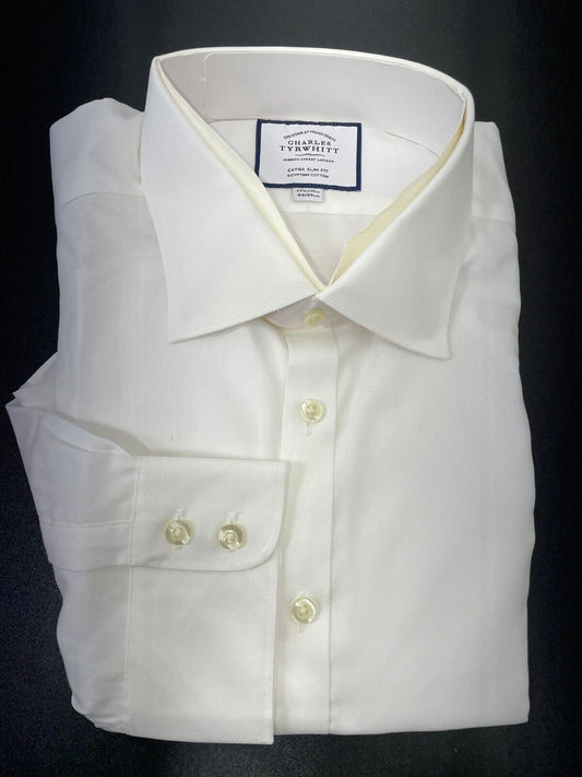 Charles Tyrwhitt Mens 17.5/35 Egyptian Cotton Berkshire Weave White Dress Shirt