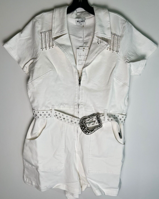 Show Me Your Mumu Womens XXL White Rhinestone Outlaw Romper MDS4-680