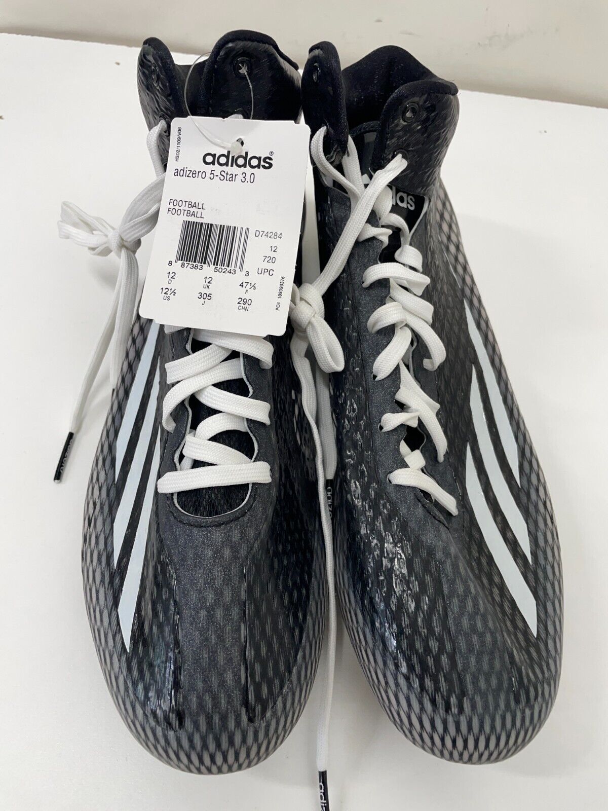 Adidas Mens 12.5 Adizero 5 Star 3.0 Mid Football Cleats Black White Platinum