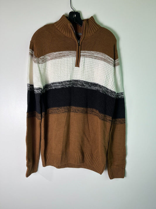 Commerce Men's L Heathered Colorblock 1 4 Zip Sweater Beaver Brown SIEF3S6066