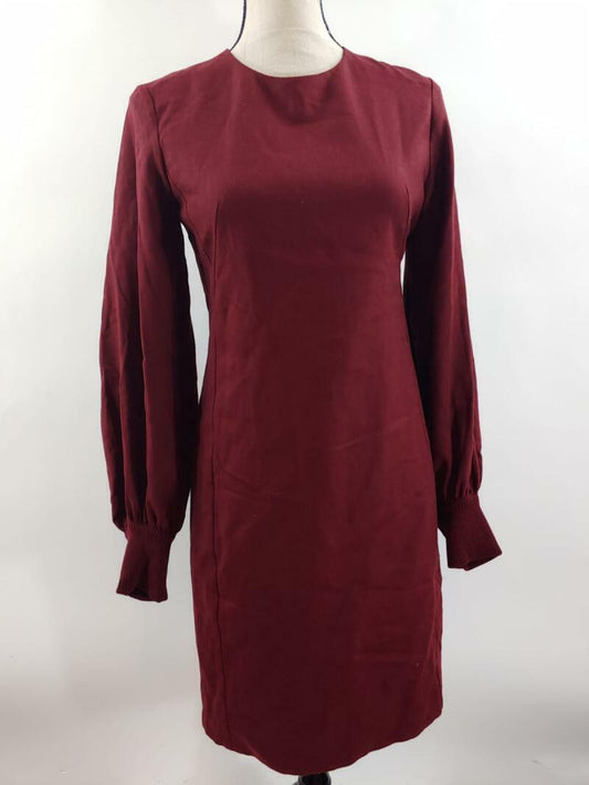 Akris Punto Womens 4 Burgundy Ruby Puff Balloon Sleeve Wool Flannel Shift Dress