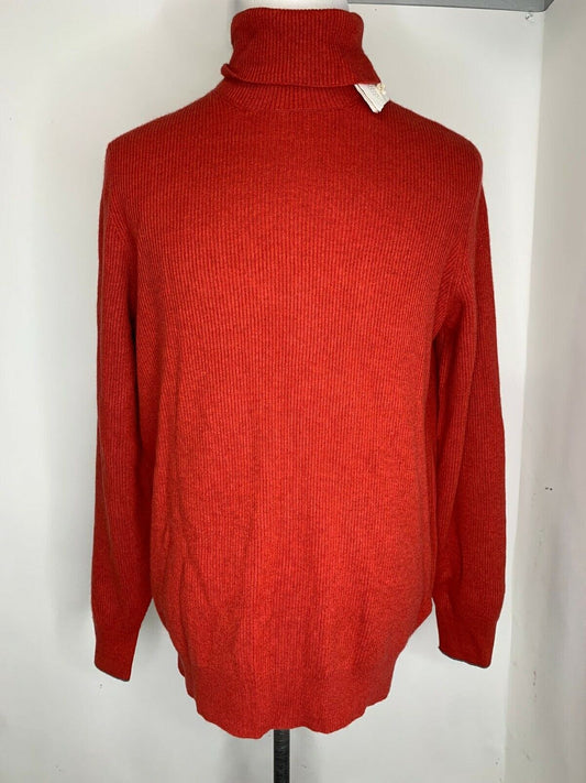 Brunello Cucinelli Men 54 Cashmere Turtleneck Ribbed Pullover Sweater Red Orange
