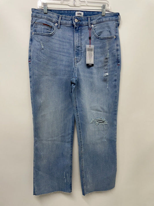 Tommy Hilfiger Womens 14 Straight High Rise Cropped Jeans Medium Wash Distressed