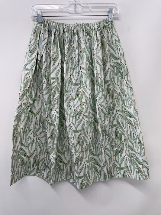 Rattamatatt Womens Green Leaf Elastic Aggie Skirt Organic Cotton Pockets S M