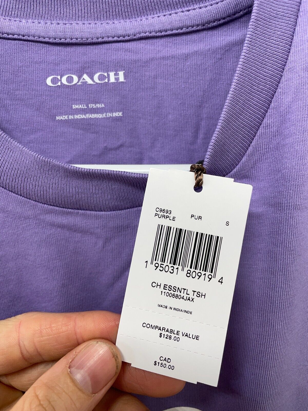 Coach Men's S Essential T-Shirt in Organic Cotton Purple Short Sleeve C9693 NWT