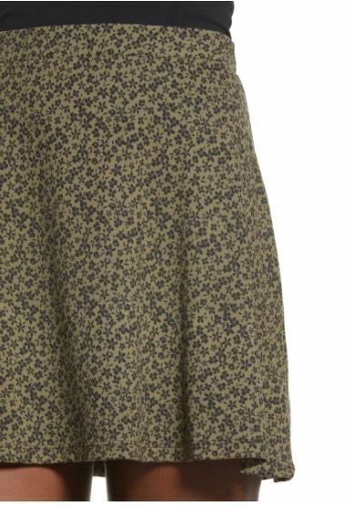 Altar'd State Olive Black Floral Print Skater Mini Skirt